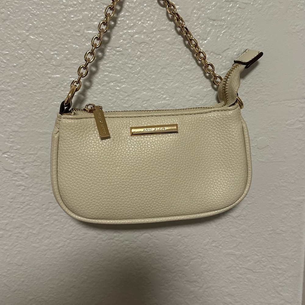 Anne Klein Cream Gold Shoulder Bag Minimalist Design
